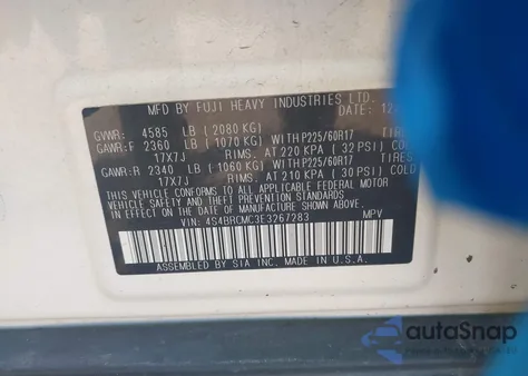 2014 Subaru Outback 2.5I Limited z USA, uszkodzony, nr VIN 4S4BRCMC3E3267283